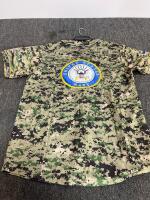 Navy Camouflage Baseball Jersey Large WWM Polyester Button-Up, US Flag & Navy Logos Size Large - 6