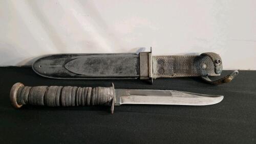 Unmarked 7" Blade Bowie Knife With US Navy MK II Sheath