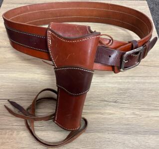 Kirkpatrick Model 792-15 Western Leather Gun Belt & Holster, 6.5" Revolver, 25 Cartridge Loops