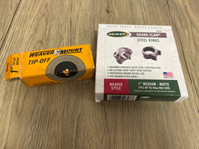 Weaver Grand Slam 1" Medium Matte Steel Rings 49303 & Weaver Tip-Off .22 1" Scope Mounts