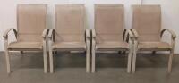 Outdoor Patio Dining Set, Rectangular Glass Table, 4 Sling Chairs, Red Umbrella, Beige Frame - 7