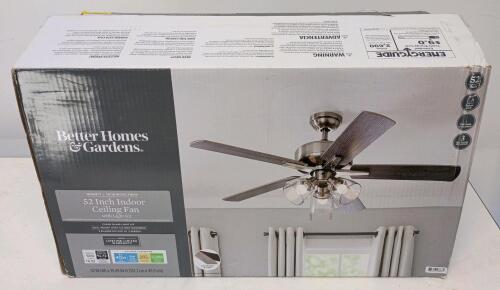 Better Homes & Gardens Bennett 52-Inch Ceiling Fan with Light Kit, Satin Nickel Finish