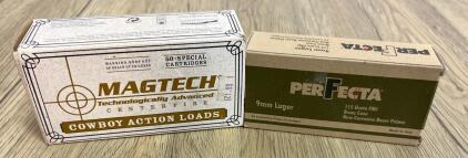 Magtech .357 Cowboy Action Loads 50ct & Perfecta 9mm Luger 115gr FMJ Brass 49ct Ammo