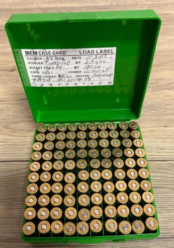 44 Magnum 180gr Lead FP Reloaded Ammunition, 50 Rounds, Winchester Brass, CCI Primers