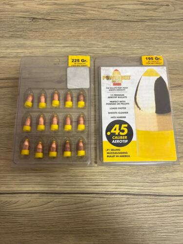 PowerBelt .45 Caliber AeroTip Bullets, 195gr & 225gr, Polymer Tip, Packs of 15, Muzzleloader