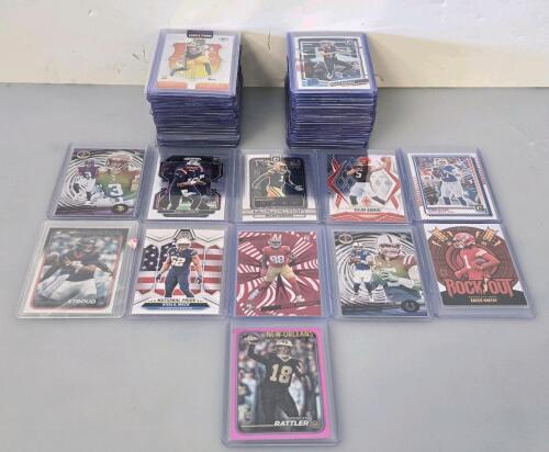 Large Football Card Lot, Mosaic, Optic, Prizm, Topps; Inserts, Rookies And Parallels&ndash; 80+ Sleeved Cards