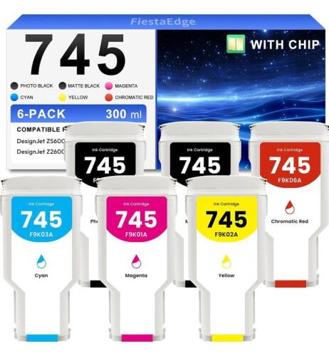 HP 745 Ink Cartridge Set &ndash; 6 Colors, 300ml Each, Compatible with DesignJet Z2600/Z5600 $185.99