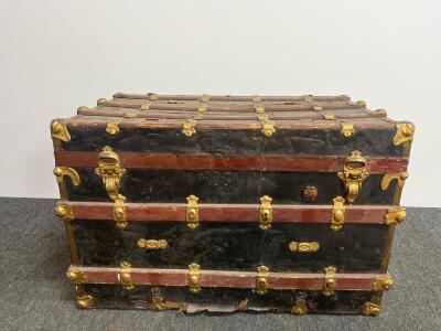 Antique Dome-Top Steamer Trunk ca. 1880&ndash;1910, Black Wood, Brass Hardware, 36" x 22" x 24"