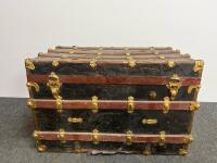 Antique Dome-Top Steamer Trunk ca. 1880&ndash;1910, Black Wood, Brass Hardware, 36" x 22" x 24"