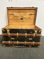 Antique Dome-Top Steamer Trunk ca. 1880&ndash;1910, Black Wood, Brass Hardware, 36" x 22" x 24" - 2