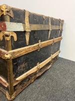 Antique Dome-Top Steamer Trunk ca. 1880&ndash;1910, Black Wood, Brass Hardware, 36" x 22" x 24" - 7