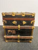 Antique Dome-Top Steamer Trunk ca. 1880&ndash;1910, Black Wood, Brass Hardware, 36" x 22" x 24" - 10