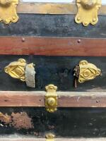 Antique Dome-Top Steamer Trunk ca. 1880&ndash;1910, Black Wood, Brass Hardware, 36" x 22" x 24" - 11