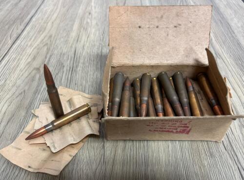 British 1932 7.92x57mm Mauser FMJ Ammo, 15 Rounds, "7.92 MM 32" Headstamp, Military Surplus