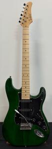 Glarry GST Electric Guitar, Pearlescent Green Finish, 3 Single-Coil Pickups, Tremolo Bridge (FL 1)