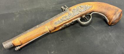 Antique Hawkins London Flintlock Pistol, Ornate Engraving, Ramrod, c.1800-1830, English (FL 4)