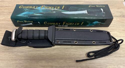 Frost Cutlery Combat Fighter I 15-4144M Fixed Blade Knife, 7" Clip Point, Black Handle