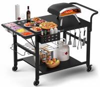 Letuike Outdoor Prep Table 47"x28", 200lb Capacity + (2) Lodge 15" Cast Iron Pizza Pans, New in Box (FL 8) - 2