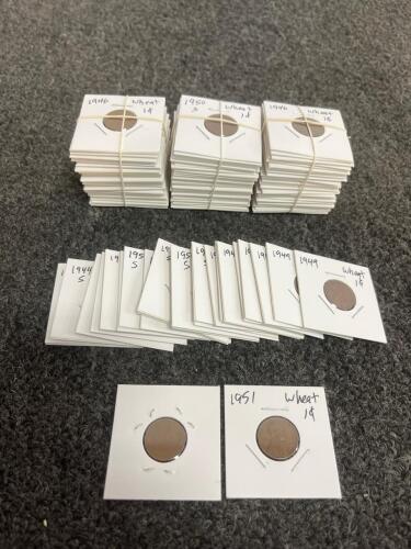 Assorted Lincoln Wheat Cents 1944&ndash;1955, S Mint Mark, ~60+ Coins, Copper, Circulated