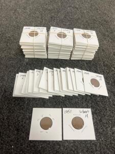 Assorted Lincoln Wheat Cents 1944&ndash;1955, S Mint Mark, ~60+ Coins, Copper, Circulated