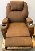 Brown Fabric Manual Recliner Chair With Dual Cup Holders And Side Storage Pockets - 3