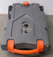28-Gallon Portable RV Waste Holding Tank, Heavy-Duty Polyethylene, Manual Blade Valve, Large Wheels