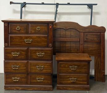 Vintage 3-Piece Colonial Revival Bedroom Set With Adjustable Metal Bed Frame