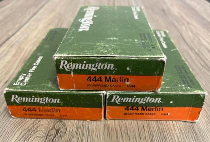 Remington .444 Marlin Unprimed Brass Cases, 60 Count, Original Boxes, Some Loaded Rounds