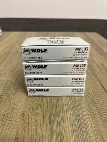Wolf WM193 5.56x45mm 55 Grain FMJ Ball Ammunition, 80 Rounds