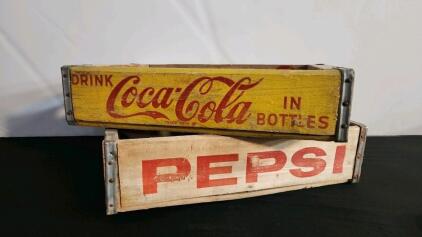 (2) Antique 18" x 12" Woown Coca-Cola And Pepsi Bottle Boxes Shelf-3