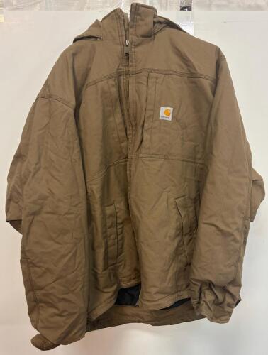 Carhartt Loose Fit Insulated Hooded Work Jacket Brown 2XL Tall Men's OJ2207-M Quilted Lined