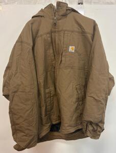 Carhartt Loose Fit Insulated Hooded Work Jacket Brown 2XL Tall Men's OJ2207-M Quilted Lined
