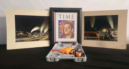 (1) Chicago Welding Soldering Gun With Case (2) Signed Train Photos (2) Framed Time Magazine Shelf-3