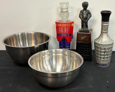 Set of 3 Vintage Collectible Decanters: Beam&rsquo;s Choice, Smirnoff Nutcracker, Manneken Pis 750ml (FL 6)