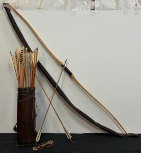 Traditional Longbow Archery Set &ndash; 50&ndash;55 lb Draw Weight, 15 Arrows, Leather Quiver, Accessories (FL 10)