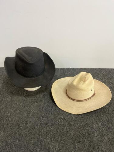 Outback Trading Co. Black Oilskin Waterproof Hat & Atwood Marfa Straw Cowboy Hat, Adult Unisex (2)