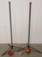 (2) Freestanding Steel Winch Post Set With Tripod Base & Manual Cable Winches, 8Ft, 1,500 lb Capacity