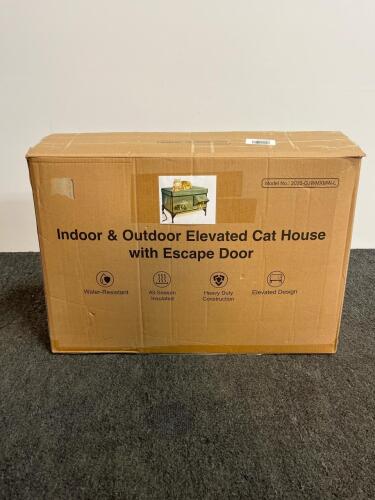 Clawsable 2025-GJWMXMW-L Elevated Cat House with Escape Door, All-Season Insulated, 25.6" x 16.5" x 16.2"