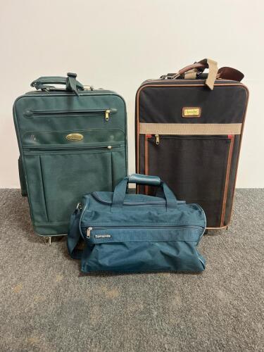 Sorrento & Hampshire 26" Upright Soft Luggage + Samsonite Blue Duffel Bag Set