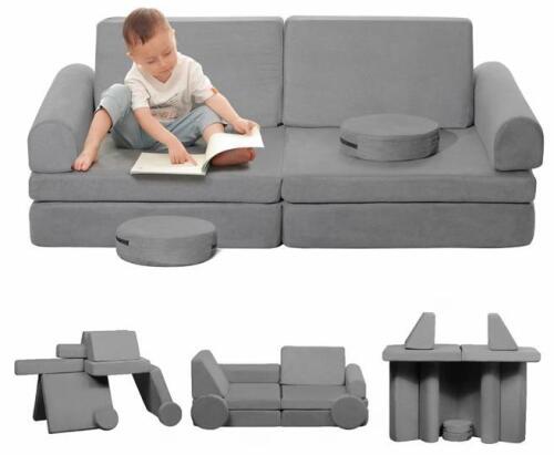 Modular Kids Couch 8-Piece Set, Grey, 48.8"x27.6"x19", Flannelette, Machine-Washable, Model KidSF304