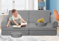 Modular Kids Couch 8-Piece Set, Grey, 48.8"x27.6"x19", Flannelette, Machine-Washable, Model KidSF304 - 3