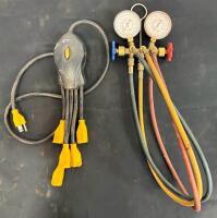 Mixed Lot: 3 Hand Saws, Spirit Level, Manifold Gauge, Lebus T4 Chain Binder, Drill, Power Splitter (FL 3) - 2