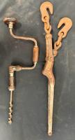 Mixed Lot: 3 Hand Saws, Spirit Level, Manifold Gauge, Lebus T4 Chain Binder, Drill, Power Splitter (FL 3) - 3