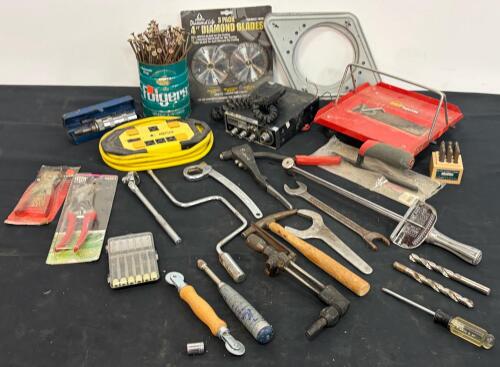 Mixed Hand Tools Lot: Felco 2 Pruners, Midland 77-898 CB, MVP SuperLine, Tripp Lite Reel, Diamond Blades (FL 5000)
