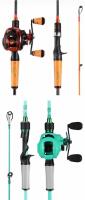 (2) One Bass Right Hand 6&rsquo; & 6'6" Baitcasting Rod and Reel Combos, Medium Heavy, Fast Action, 24-Ton Carbon Fiber (FL 5)
