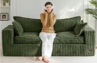 MOXYOYO Olive Green Plush Faux Fur 3-Seater Sofa, 75.6&rdquo; x 33.5&rdquo;, High-Resilience Foam, Pillows Included