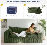 MOXYOYO Olive Green Plush Faux Fur 3-Seater Sofa, 75.6&rdquo; x 33.5&rdquo;, High-Resilience Foam, Pillows Included - 5