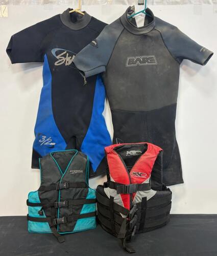 Stearns & Bare Shorty Wetsuits (M, Youth) With Stearns & X2O Life Vest Set, USCG Approved (FL 4)