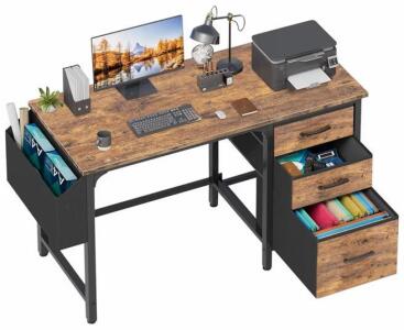 47" Computer Desk with 3 Fabric Drawers & Side Pocket