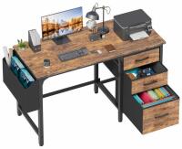 47" Computer Desk with 3 Fabric Drawers & Side Pocket